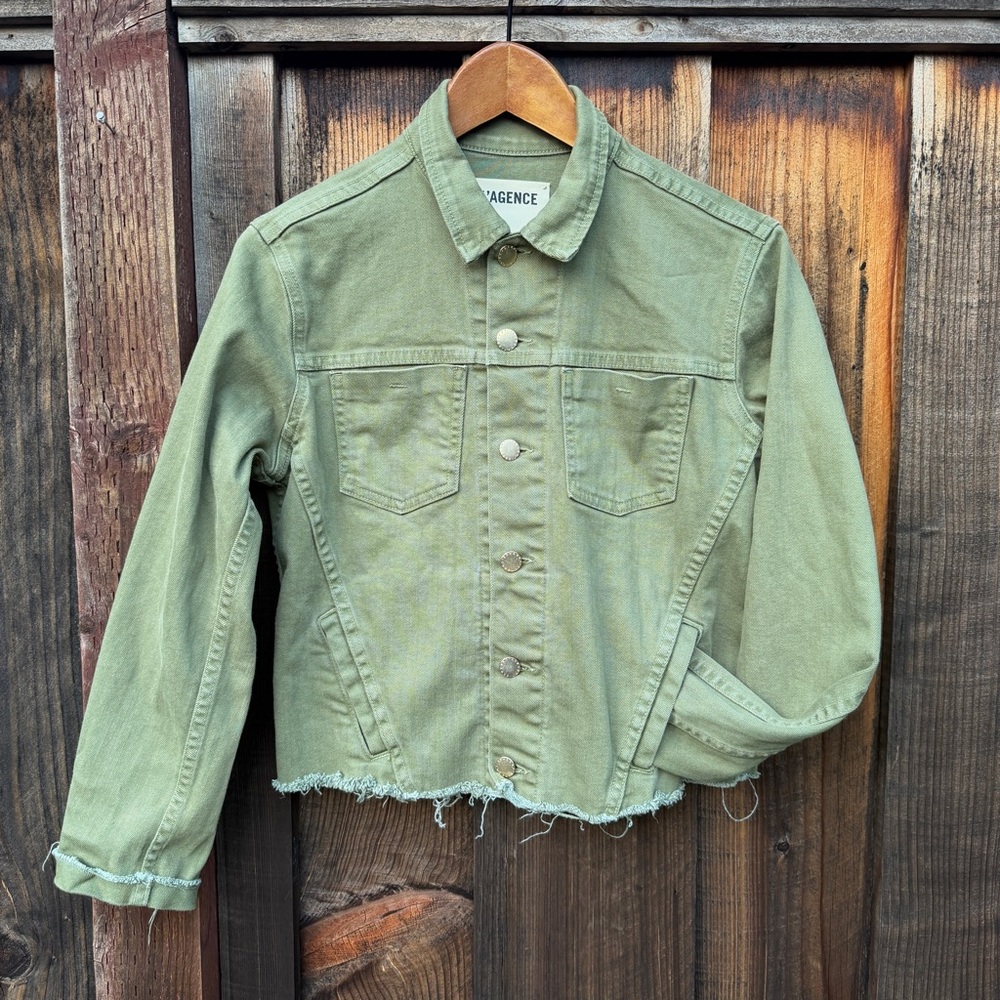 L'AGENCE Janelle Olive Army Green Denim Jacket Medium